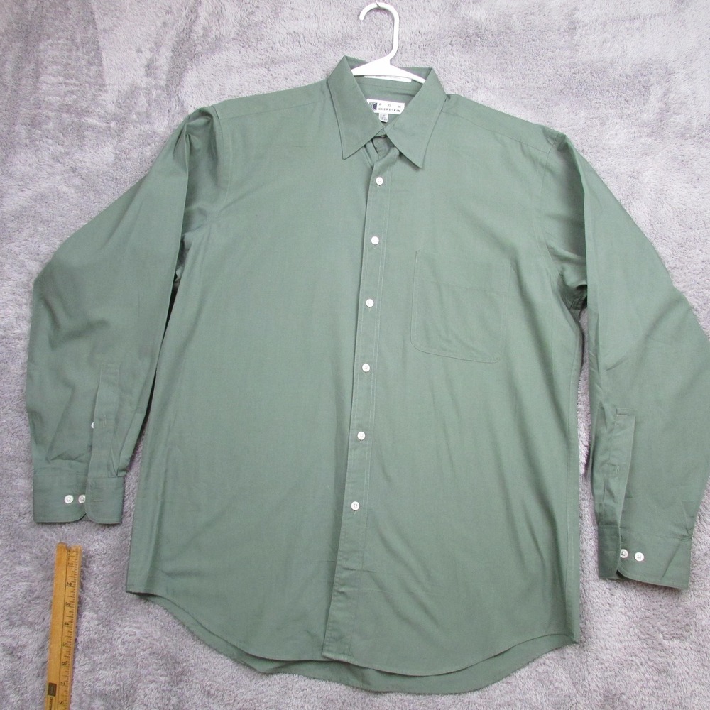 Ron Chereskin Dress Shirt Mens 16 32/33‎ Green Solid Button Front Long Sleeve